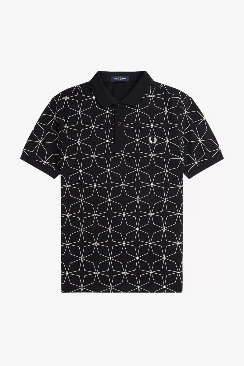 polo da uomo geometrica fred perry nera