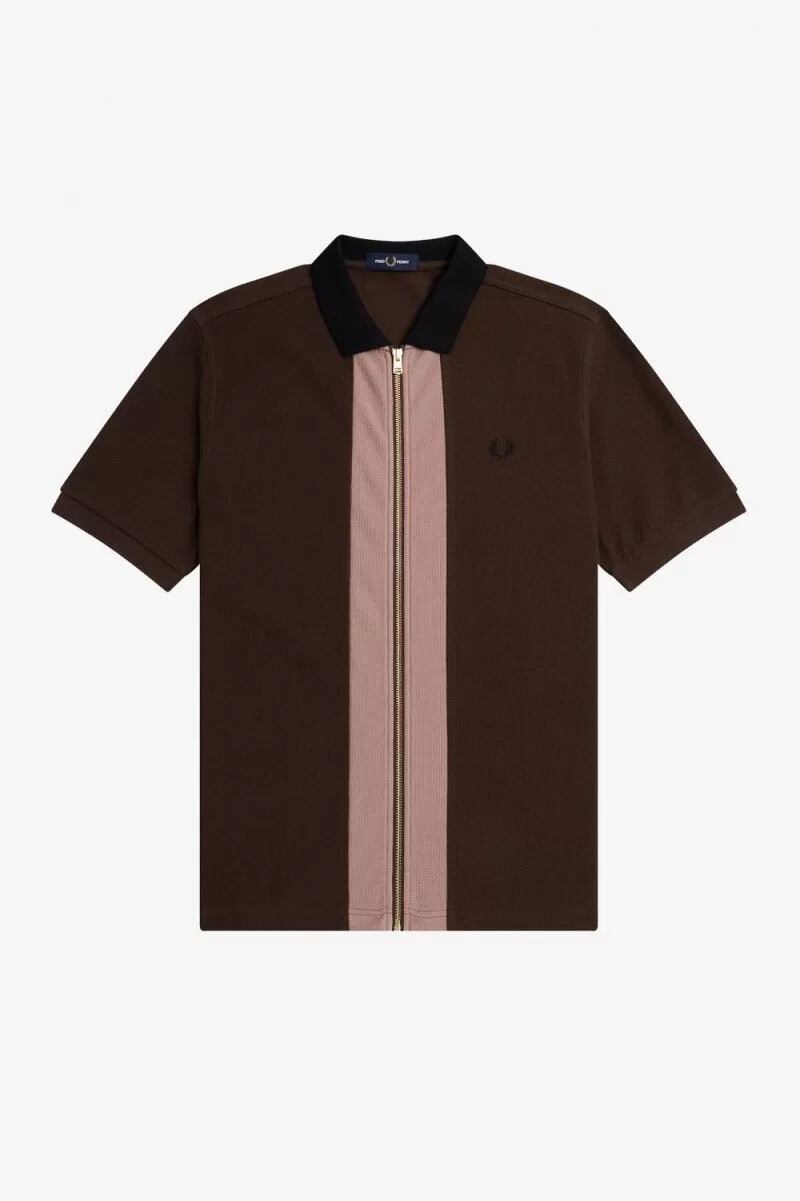 polo da uomo con zip fred perry color tabacco bruciato