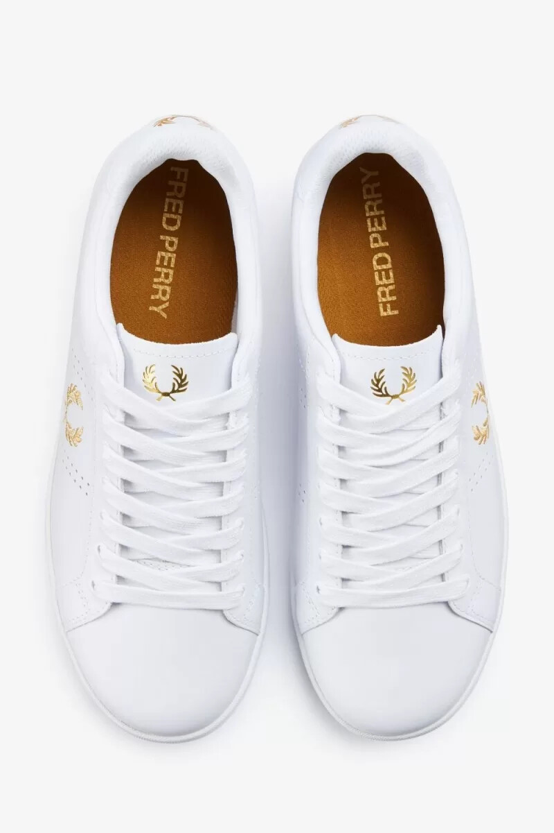 scarpe da tennis da uomo fred perry b721 bianche e oro metallizzato