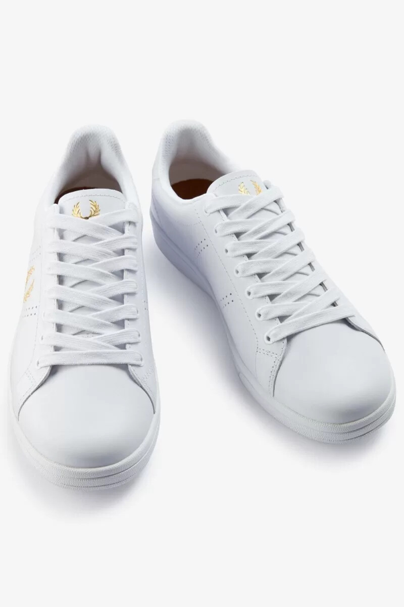 scarpe da tennis da uomo fred perry b721 bianche e oro metallizzato