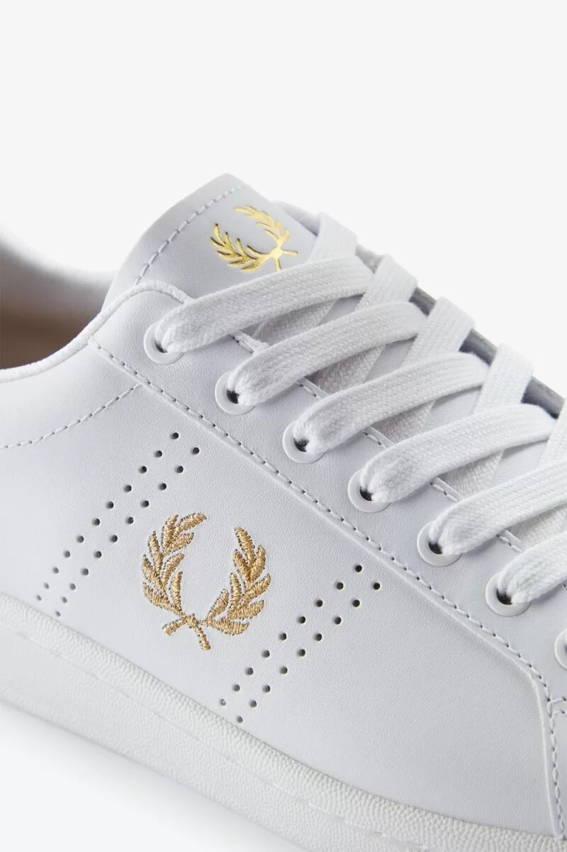 scarpe da tennis da uomo fred perry b721 bianche e oro metallizzato