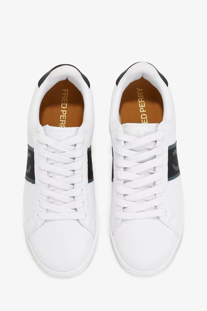 scarpe da tennis da uomo fred perry b721 bianche e blu petrolio
