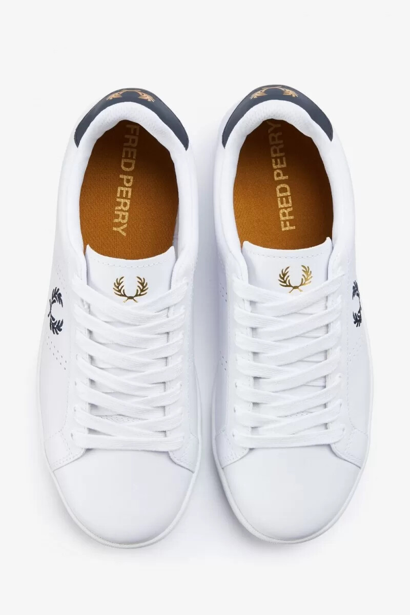 scarpe da tennis da uomo fred perry b721 bianche e blu navy