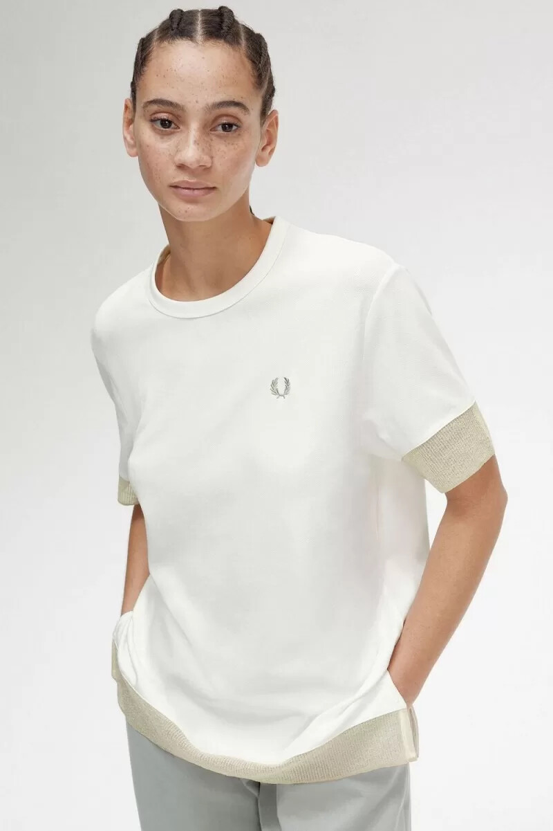 t-shirt da donna fred perry sheer trim piqué biancaneve