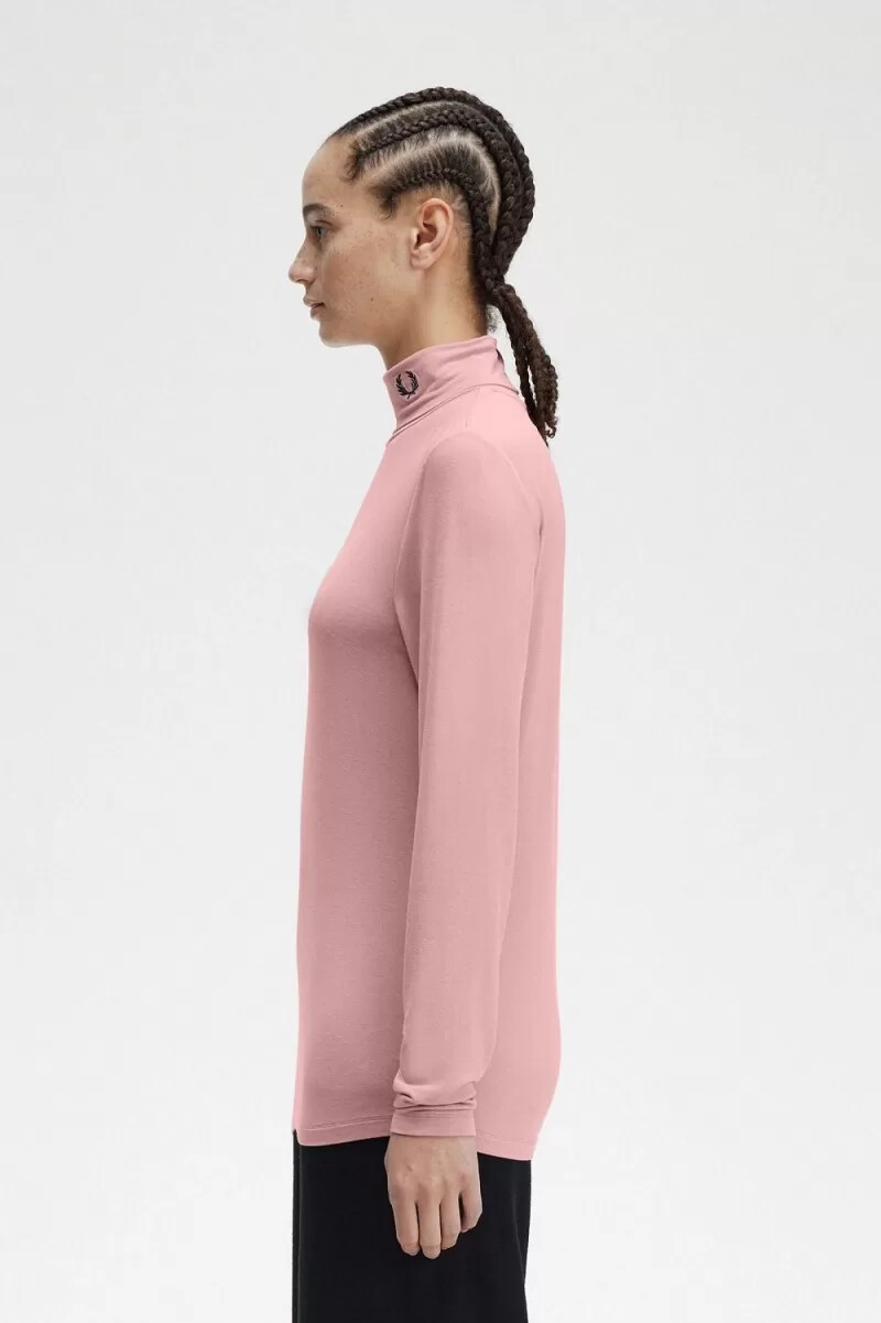 maglietta a collo alto da donna fred perry rosa antico