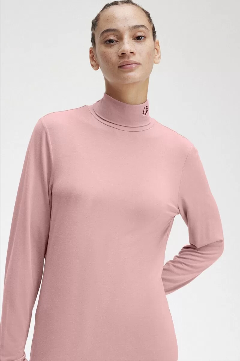 maglietta a collo alto da donna fred perry rosa antico