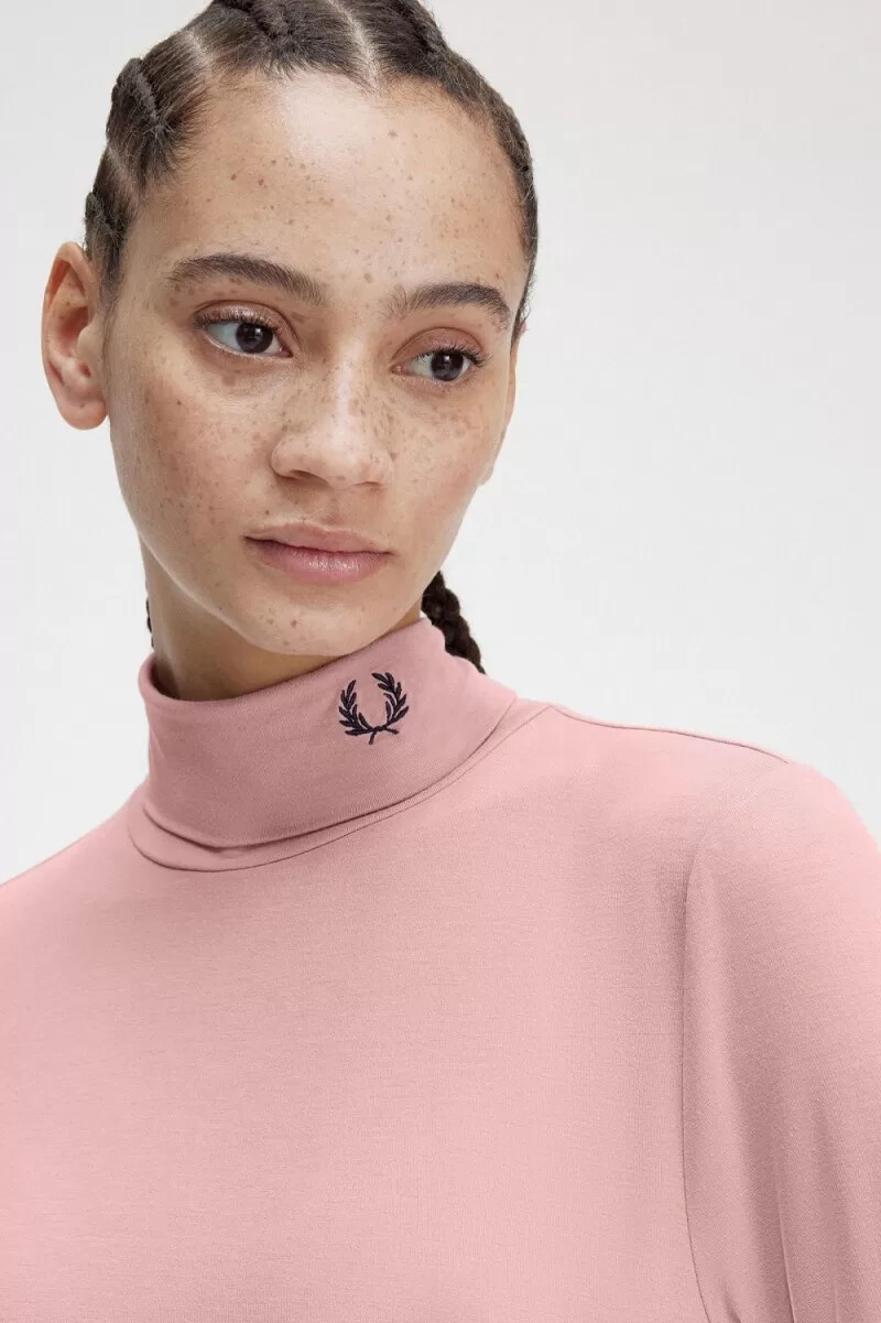 maglietta a collo alto da donna fred perry rosa antico