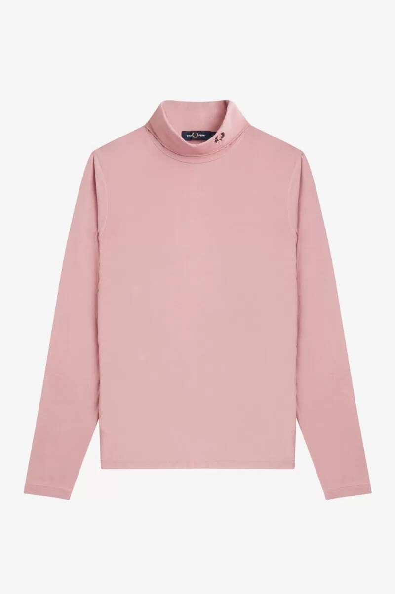 maglietta a collo alto da donna fred perry rosa antico