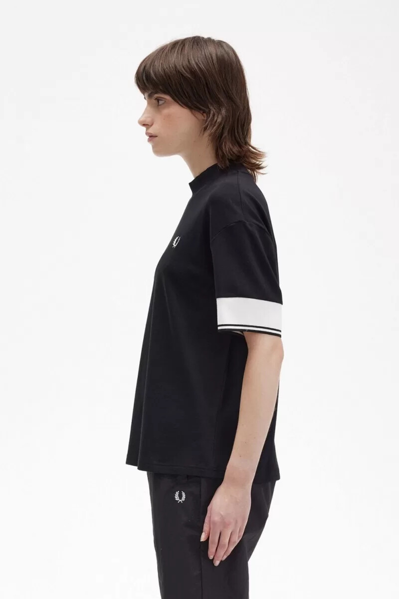 fred perry tipped cuff piqué t-shirt da donna nera