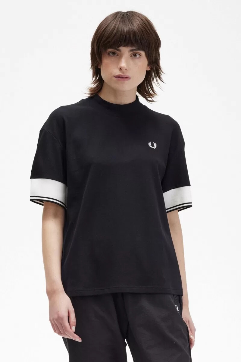 fred perry tipped cuff piqué t-shirt da donna nera