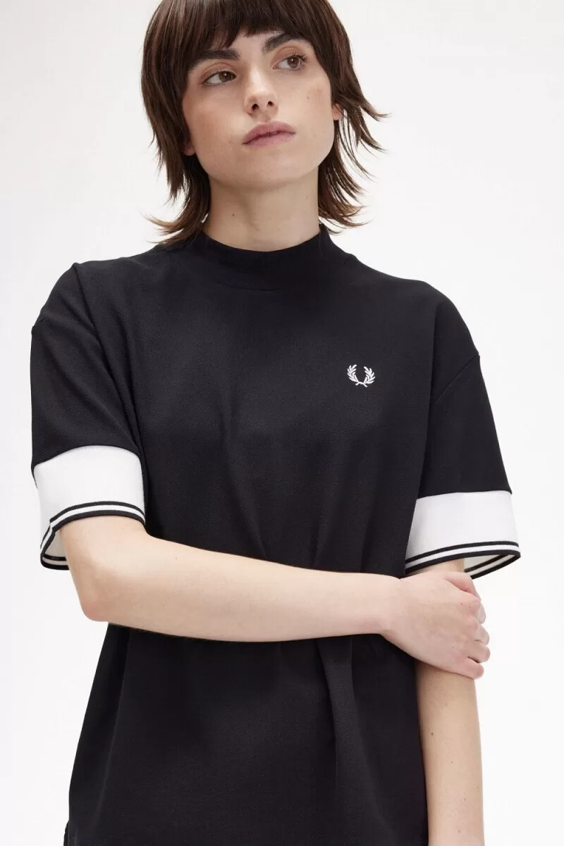 fred perry tipped cuff piqué t-shirt da donna nera