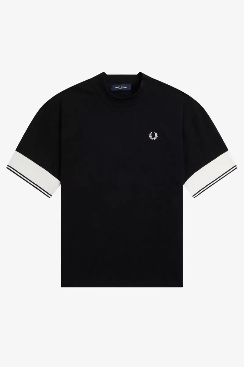 fred perry tipped cuff piqué t-shirt da donna nera