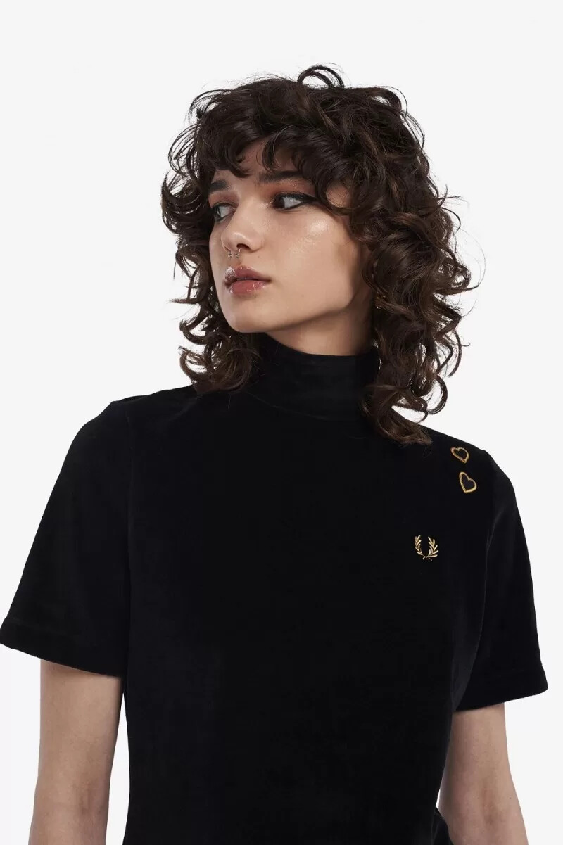 maglietta da donna fred perry velour nera