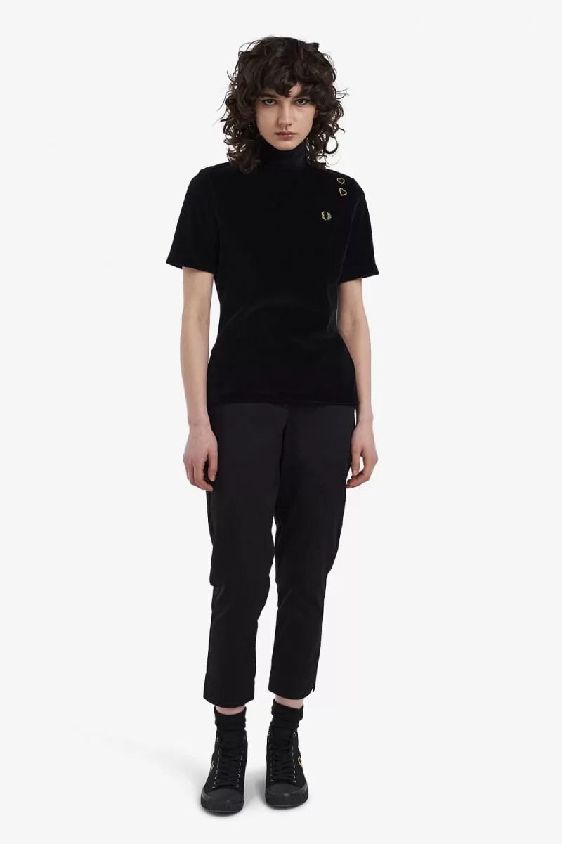 maglietta da donna fred perry velour nera