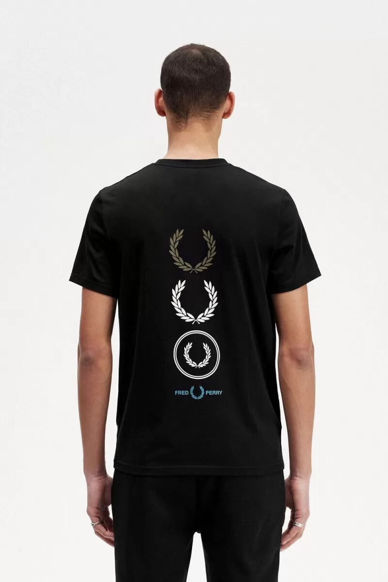 t-shirt da uomo con marchio grafico fred perry nera