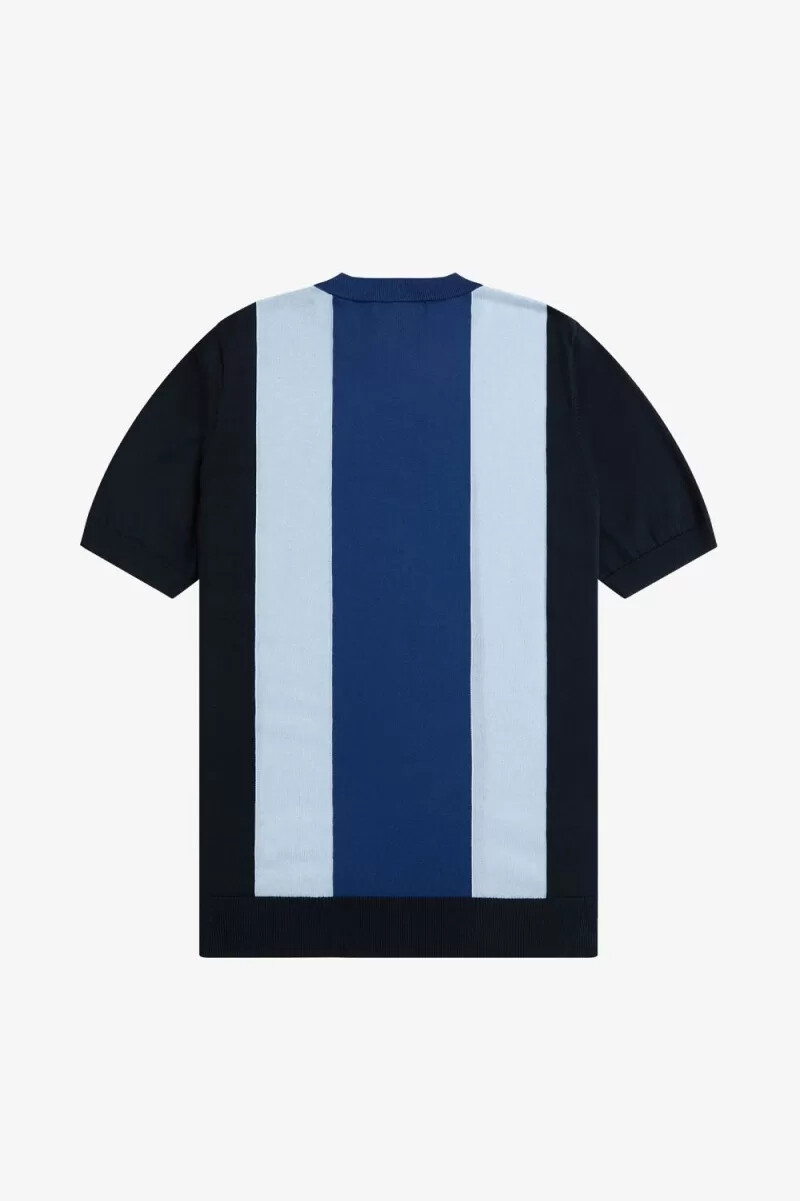 t-shirt da uomo in maglia fine a righe fred perry blu navy turchese e cobalto sfumato