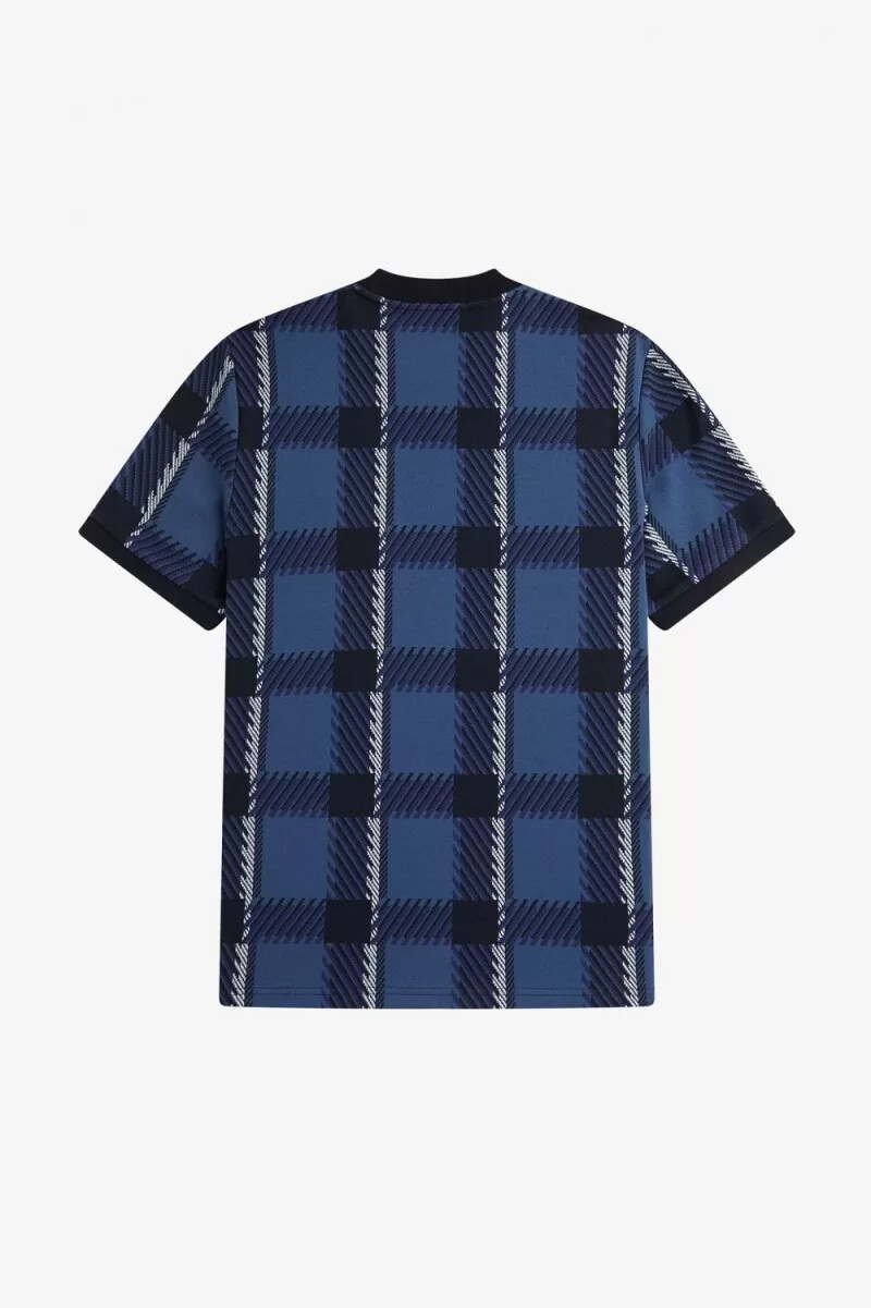 maglietta da uomo fred perry glitch tartan blu notte