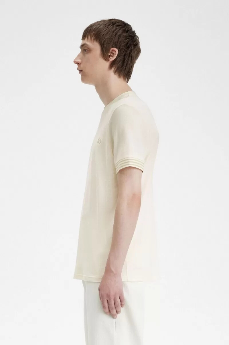 fred perry maglietta a righe da uomo con polsini beige