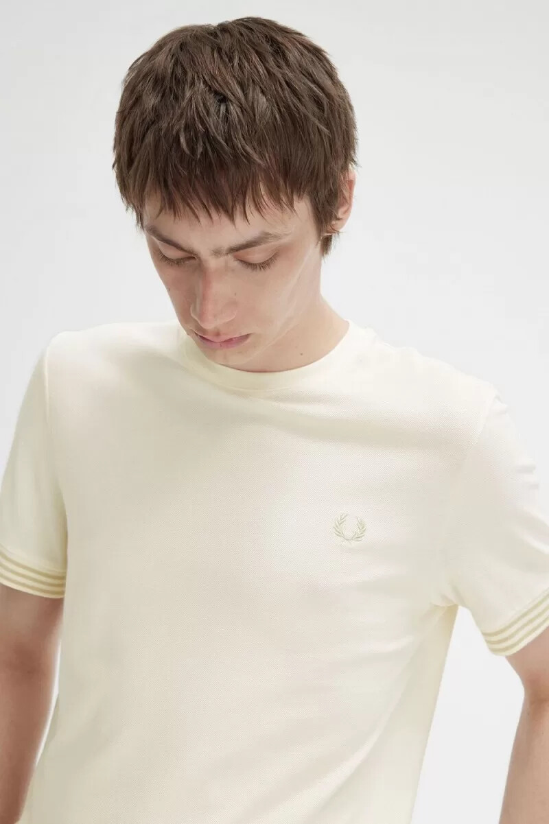 fred perry maglietta a righe da uomo con polsini beige