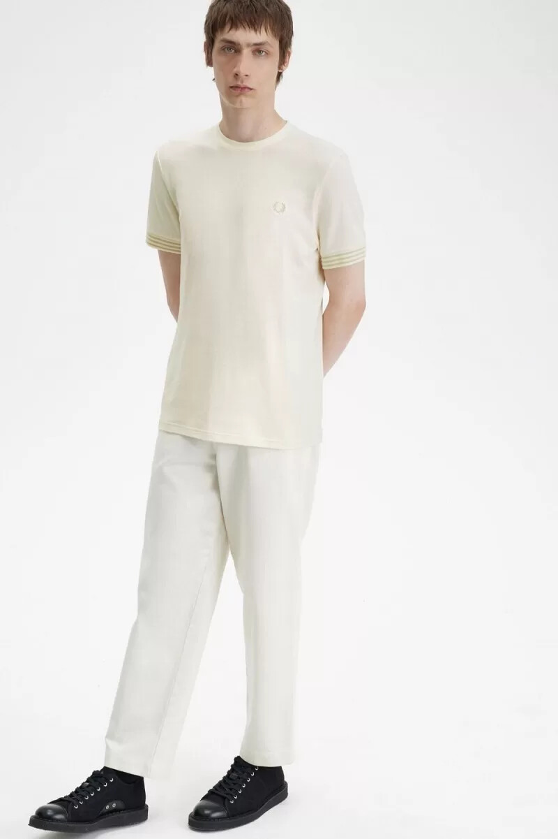fred perry maglietta a righe da uomo con polsini beige