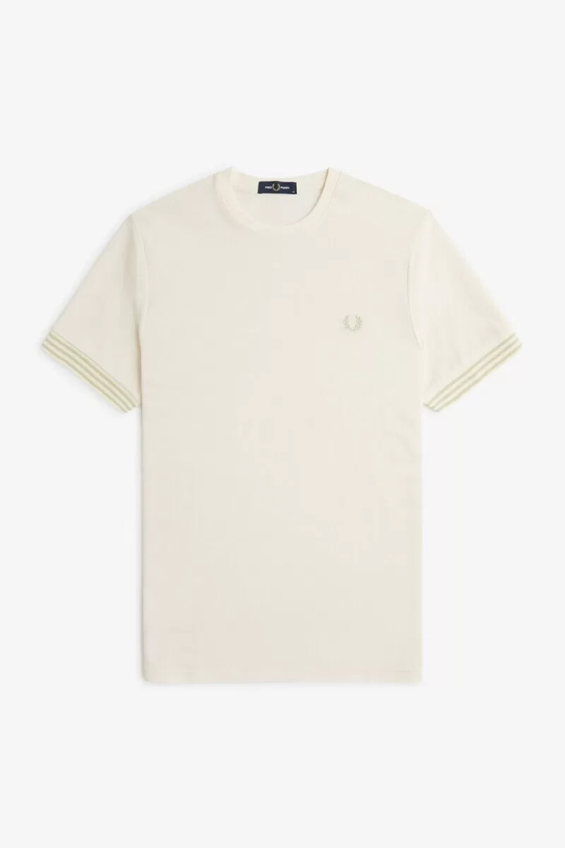 fred perry maglietta a righe da uomo con polsini beige