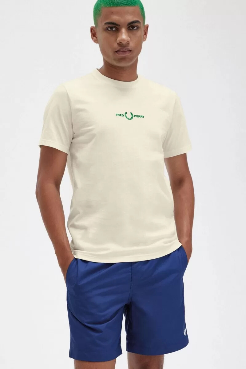 maglietta da uomo ricamata fred perry beige