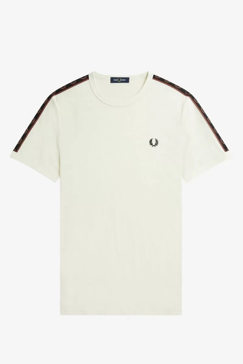 fred perry contrast tape ringer t-shirt da uomo beige whisky marrone