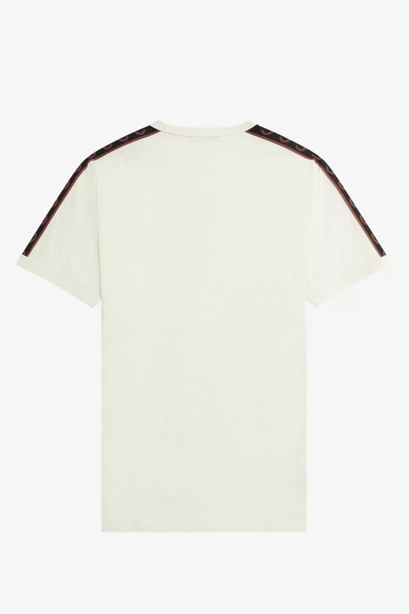 fred perry contrast tape ringer t-shirt da uomo beige whisky marrone