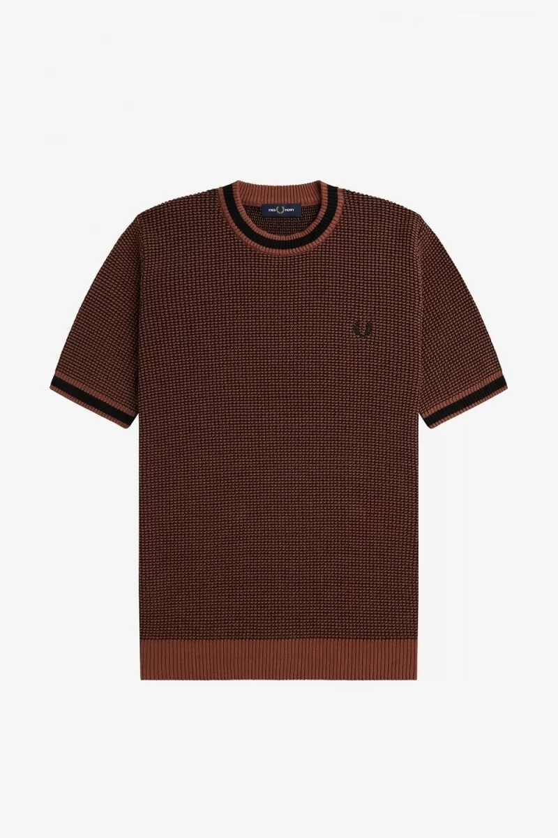 t-shirt da uomo in maglia testurizzata fred perry colore marrone whisky