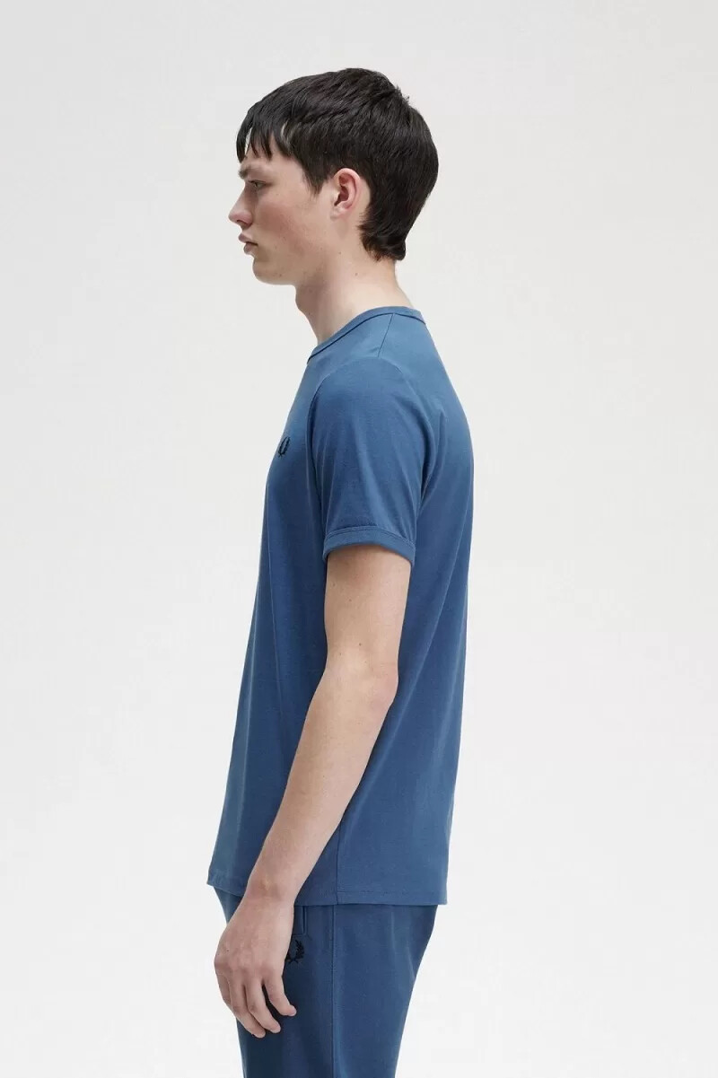 fred perry ringer t-shirt da uomo blu notte