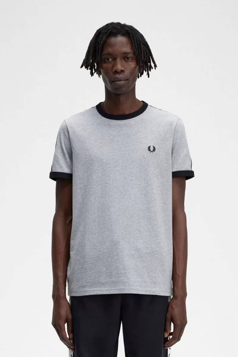fred perry taped ringer t-shirt da uomo grigia