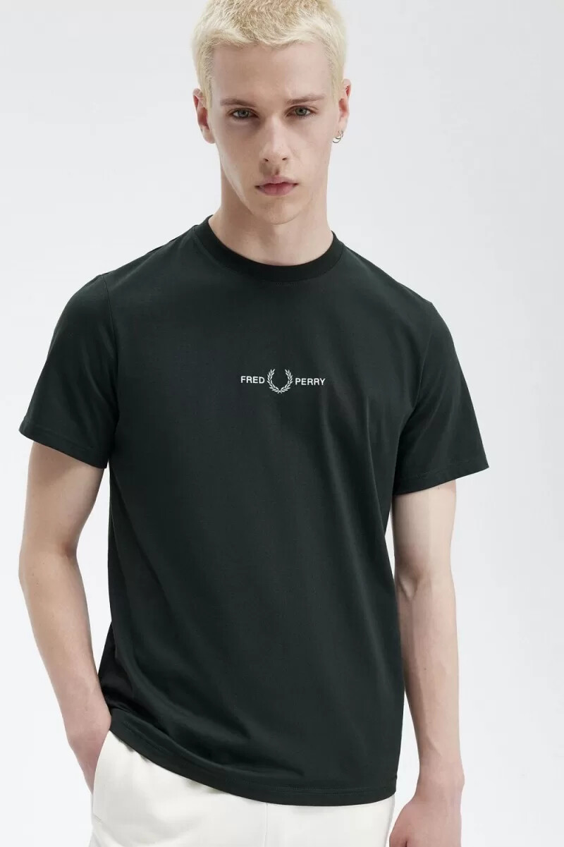 maglietta da uomo ricamata fred perry verde notte