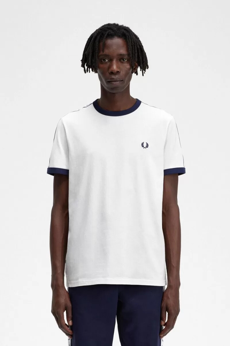 fred perry taped ringer t-shirt da uomo biancaneve