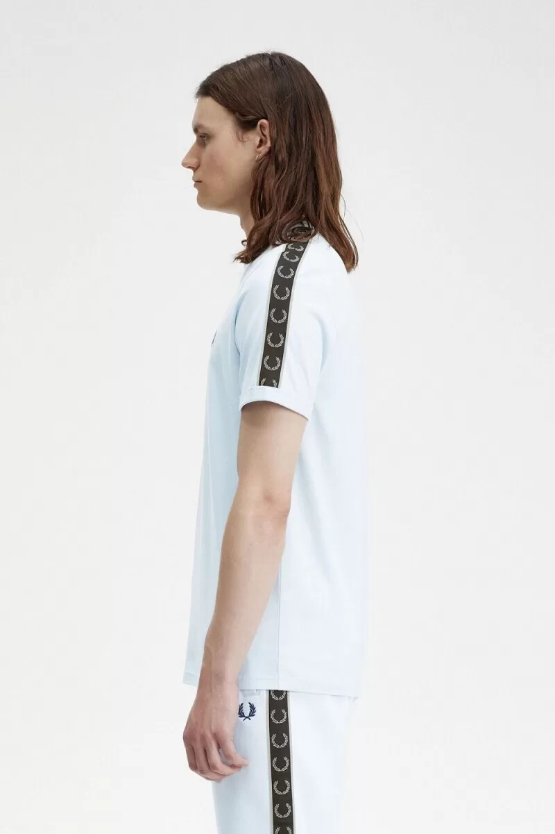 fred perry contrast tape ringer t-shirt da uomo light aqua warm grey