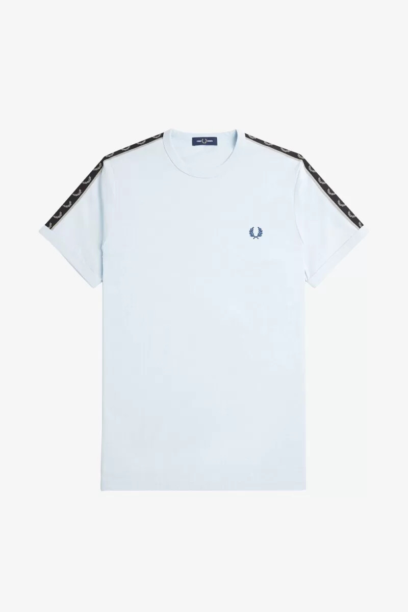fred perry contrast tape ringer t-shirt da uomo light aqua warm grey