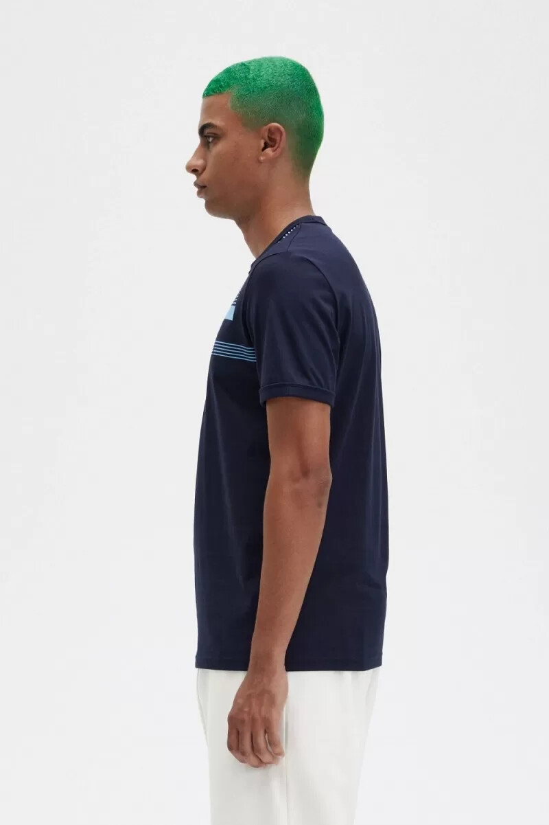 t-shirt da uomo fred perry glitch print blu navy