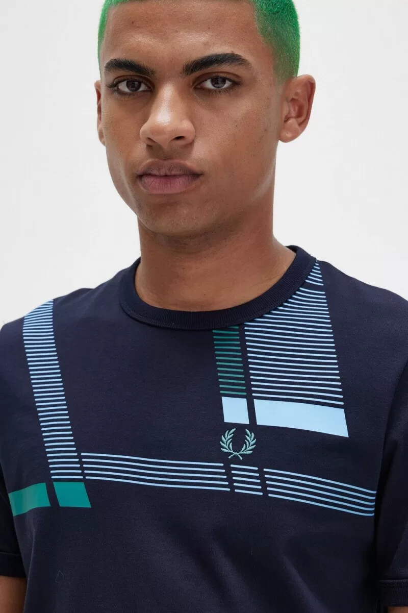 t-shirt da uomo fred perry glitch print blu navy