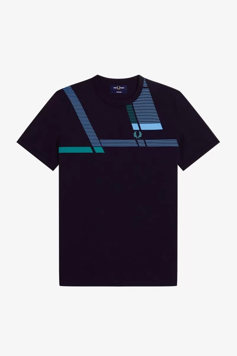 t-shirt da uomo fred perry glitch print blu navy