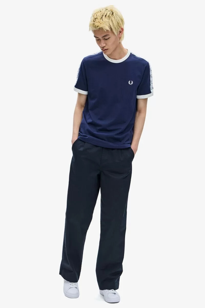 fred perry taped ringer t-shirt da uomo blu carbone