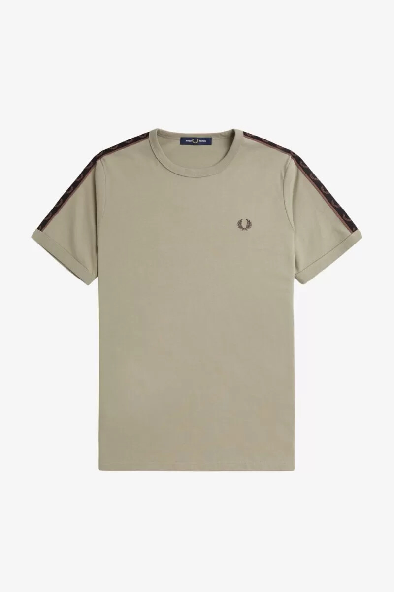 fred perry contrast tape ringer t-shirt da uomo grigio caldo rosso scuro