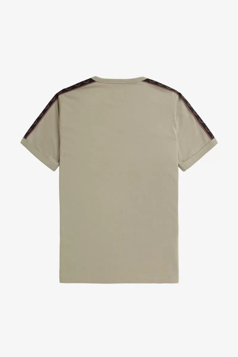 fred perry contrast tape ringer t-shirt da uomo grigio caldo rosso scuro