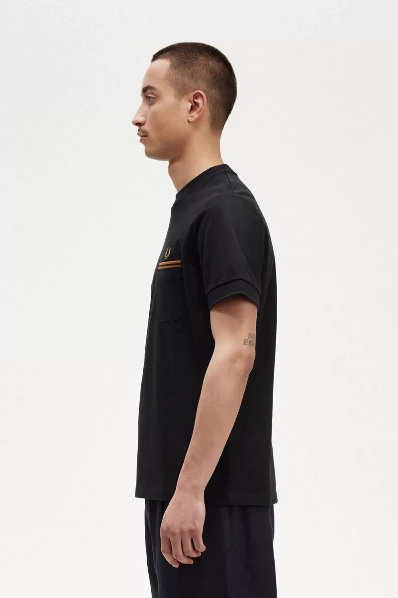 fred perry maglietta da uomo con tasca doppia e tiretto nera
