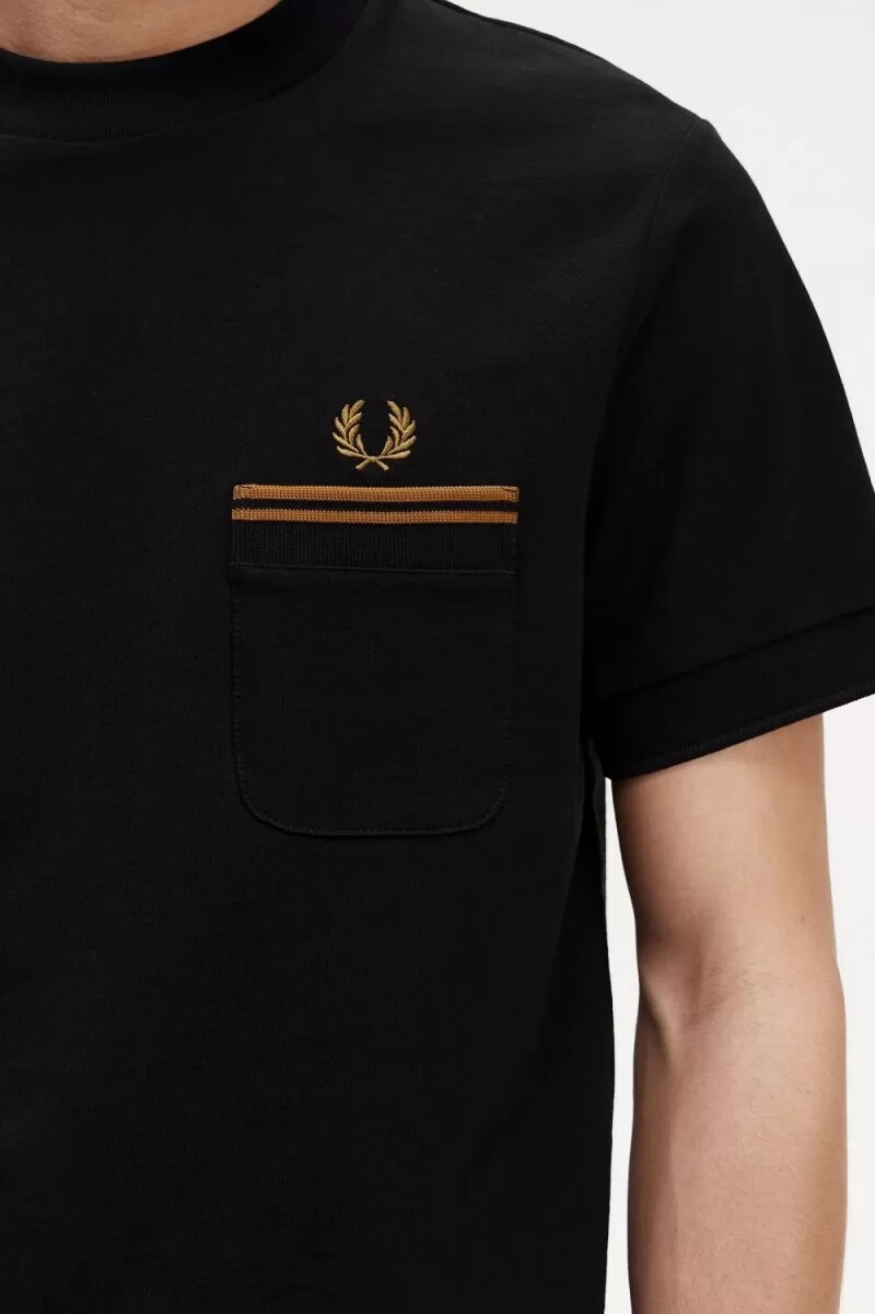 fred perry maglietta da uomo con tasca doppia e tiretto nera