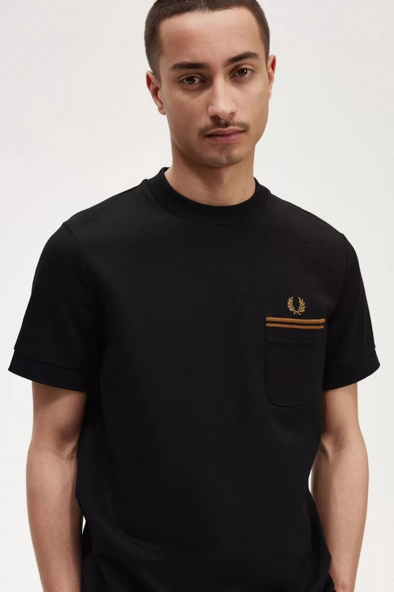 fred perry maglietta da uomo con tasca doppia e tiretto nera