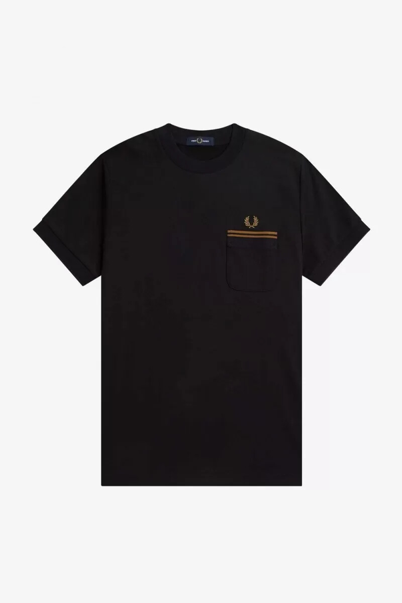 fred perry maglietta da uomo con tasca doppia e tiretto nera