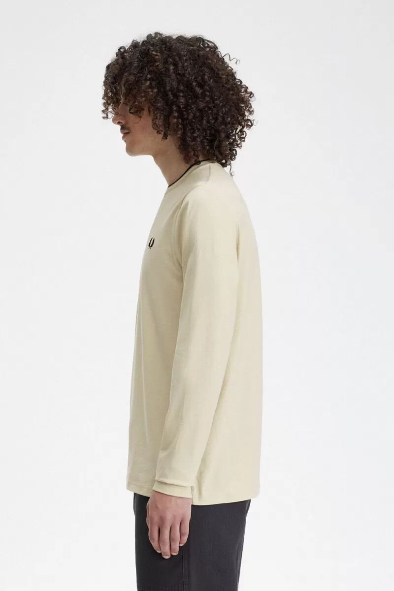 fred perry twin tipped t-shirt da uomo oatmeal beige nero