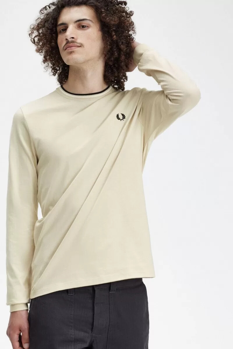 fred perry twin tipped t-shirt da uomo oatmeal beige nero