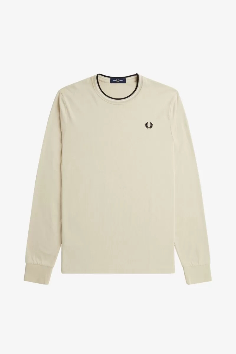 fred perry twin tipped t-shirt da uomo oatmeal beige nero