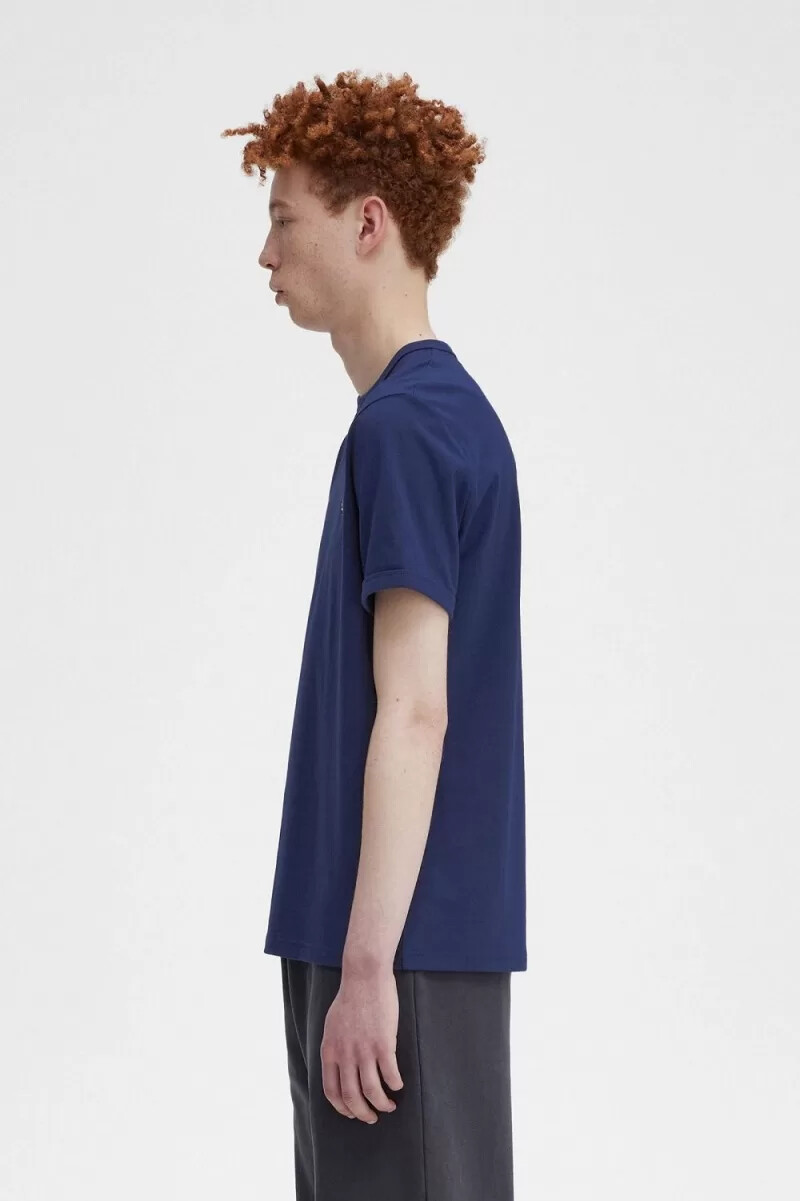 fred perry ringer t-shirt da uomo blu navy francese bianco neve