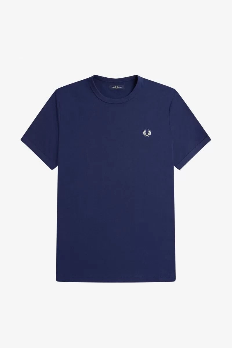fred perry ringer t-shirt da uomo blu navy francese bianco neve
